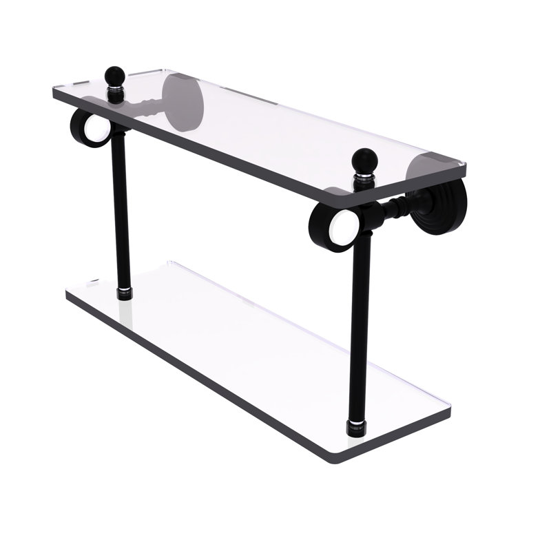 Jarrell 2 Piece Glass Tiered Shelf, 5.12" H x 16" W x 9.3" D, Matte Black