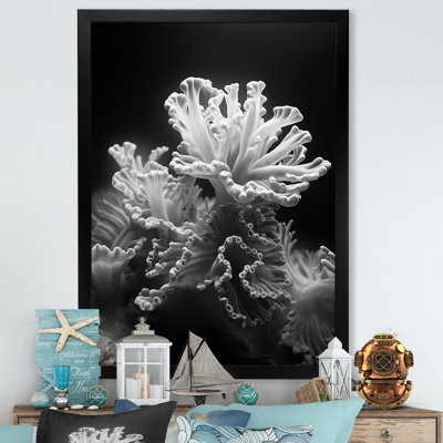 «Black and White Coral Anemone Kingdom», reproduction d'art sur toile plage et océan