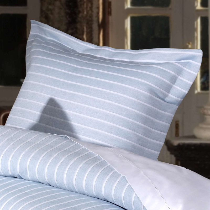 Iris Striped 100% Cotton Pillowcase, Sky