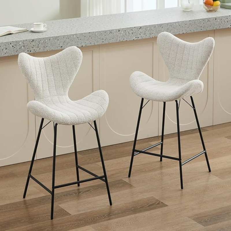 Upholstered Counter Stool with Metal Frame, White