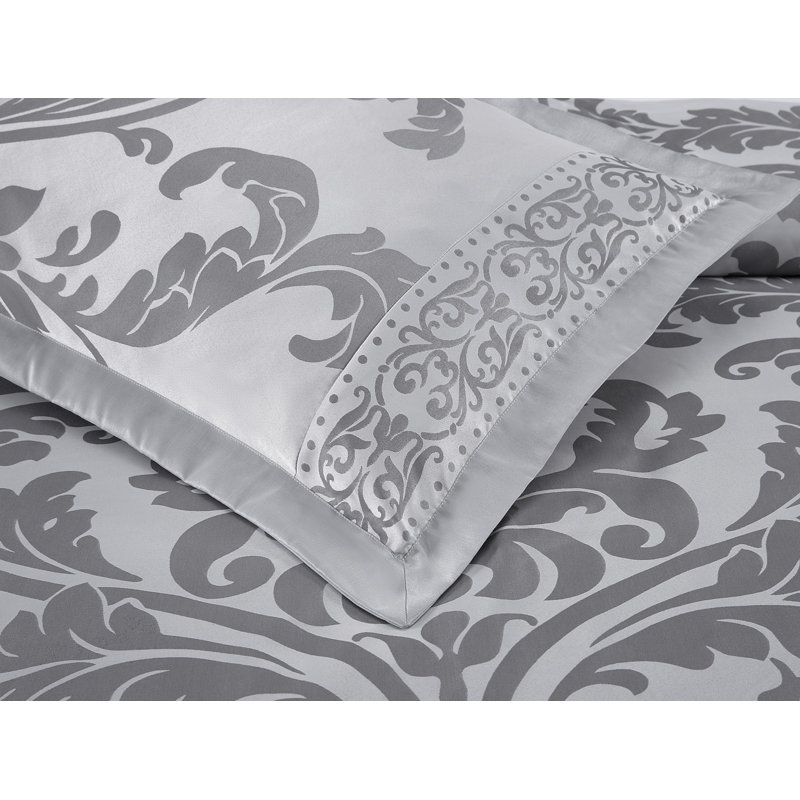 Royale Jacquard Floral 7 Piece Comforter Set, Silver/Gray, Oversized King Comforter + 6 Additional Pieces