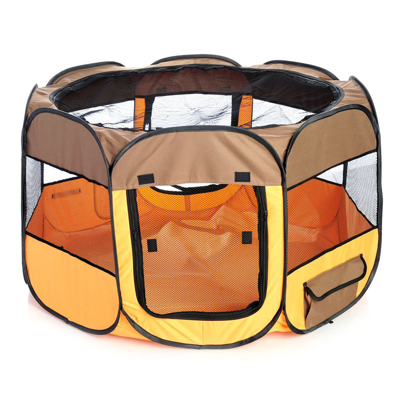 Parc de voyage pour animaux de compagnie pliable et facile à plier Pet Life All-Terrain, Médium, Brun / Orange