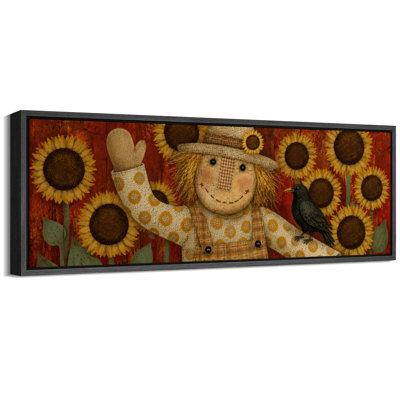 Tournesol épouvantail Folk Art Fall Harvest Wall Decor - grande toile encadrée chambre principale, reproduction d'art