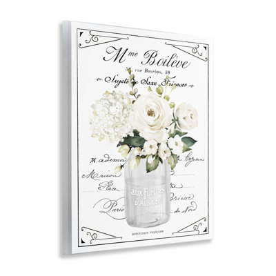 Fleurs blanches françaises et plaque murale cursive, design par lettré et doublé