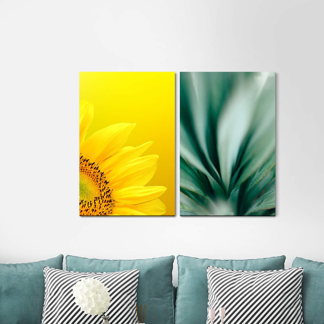 2-tlg. Leinwandbilder-Set - Grafikdruck „Sunflower Yellow Green Flowers Fresh”