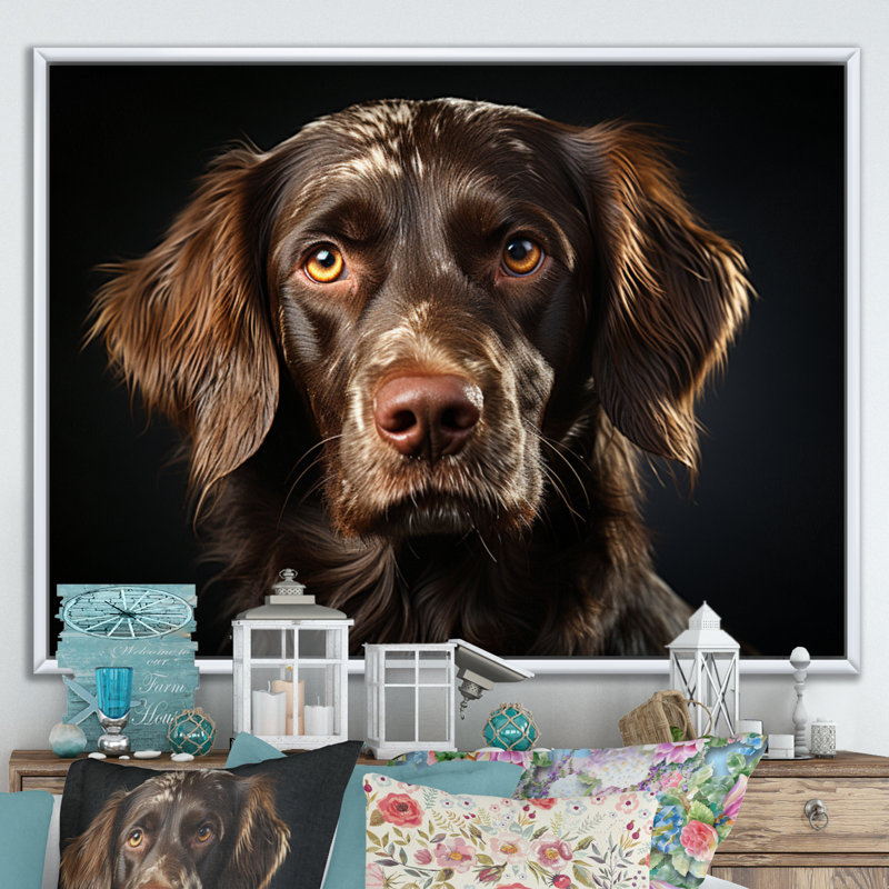 Portrait de chien II - impression, H 30 po x l 40 po x P 1,5 po, Cadre flottant blanc