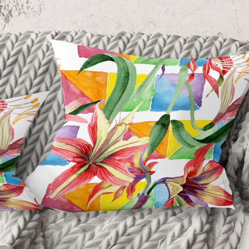 Coussin Retro Floral Botanical I - Mid-Century, 18 po x 18 po
