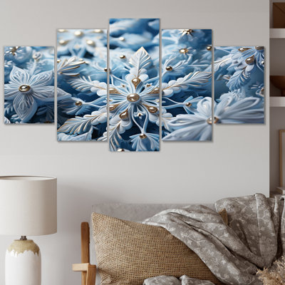 Glimmering Snowflakes I - reproduction d'art sur toile abstraite - 5 panneaux
