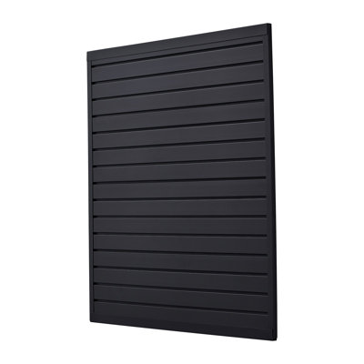 Panneau mural à lattes, 122 x 122 cm, panneau mural de garage en PVC à lattes modulaires, noir, facile à installer, réglable, avec système d'assemblage et découpe à faire soi-même, idéal pour le rangement et l'exposition.