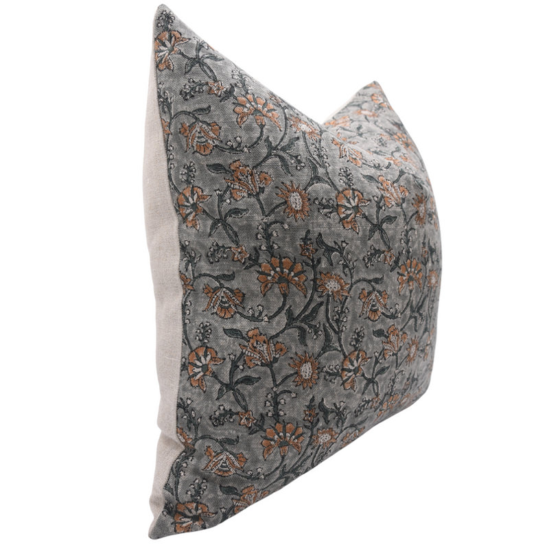 Housse de coussin en bloc imprimé, housse de coussin carré en lin épais fait à la main, coussin à motif floral en tissu 14 x 14 - NAAYAB