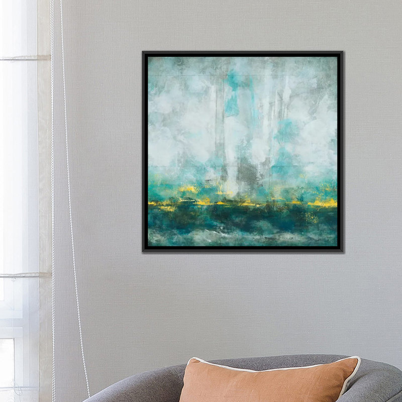 «Aqua Blu», reproduction sur toile, H 18 po x l 18 po x P 1,5 po, Toile avec cadre noir, Pas de tapis