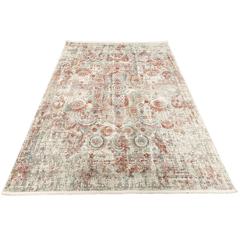 Tapis turc 7 x 7 po rouge et gris Antep