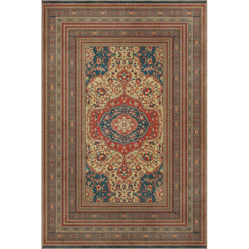 Tapis tissé à motif géométrique lavable traditionnel rouge, Sous-tapis rectangulaire 2 pi 6 po x 4 pi 11 po