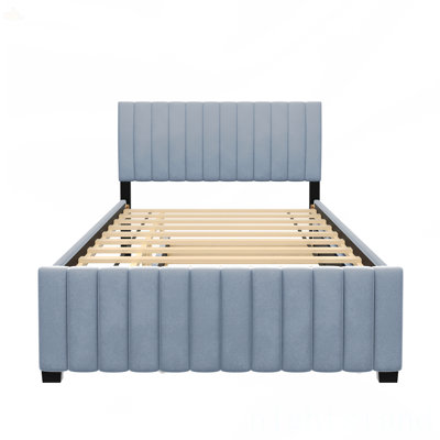 Lit plateforme double en velours avec lit gigogne