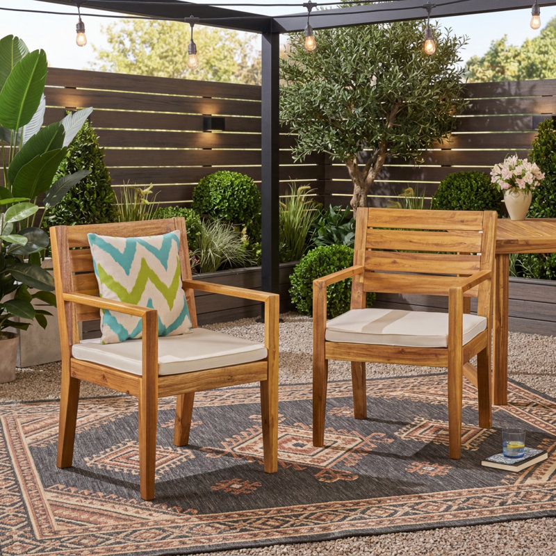 Ensemble de chaises d'extérieur en bois d'acacia avec coussins