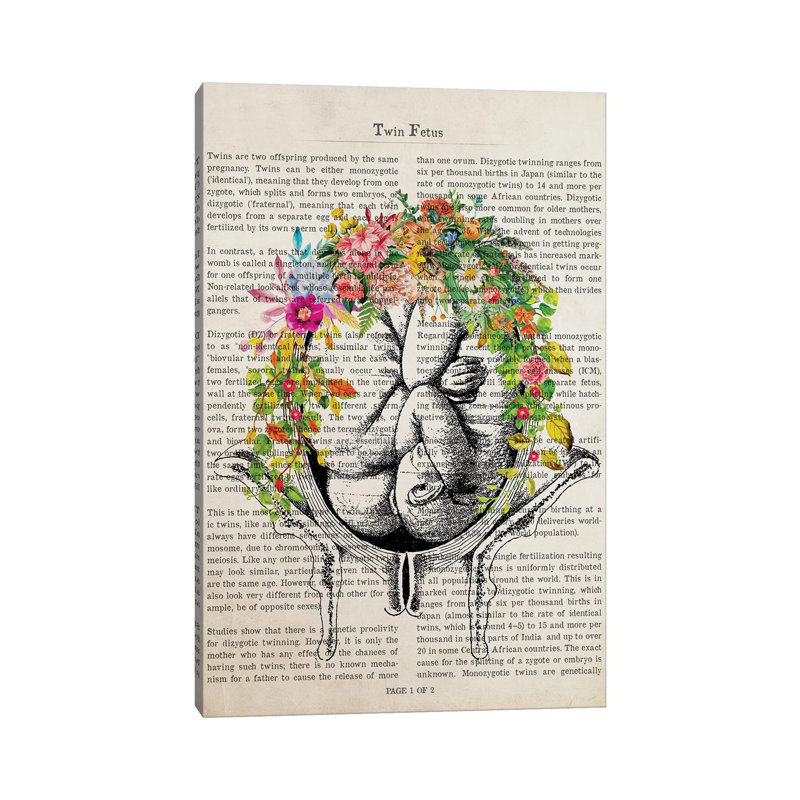 Twin Fetuses in Womb Flower Anatomy by Aged Pixel - Wrapped Canvas Graphic Art, 20.32 cm H x 30.48 cm W