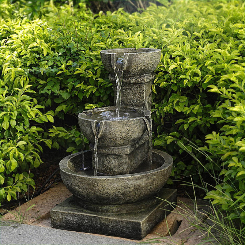 Fountains 3-Tier Vintage LED Water Fountain, Indoor Outdoor for Garden Patio | Resin | Tiered Waterfall Fountain