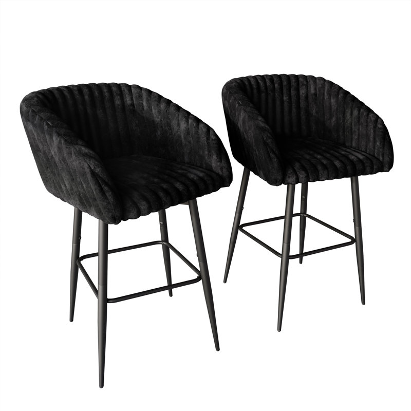 BLACK METAL SWIVEL COUNTER CHAIR IN BLACK VELVET, Black