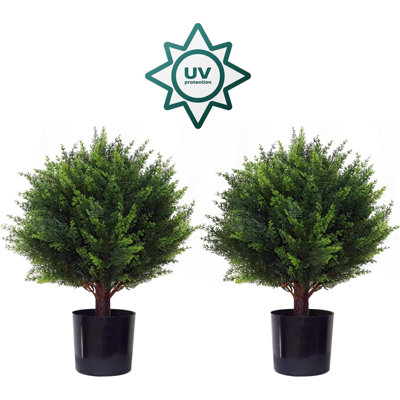 Deux boules de cèdre simulées de 18 pouces, petites plantes arbustives artificielles, plantes en pot résistantes aux rayons UV, jardins de porche intérieur et extérieur, décoration de bureau