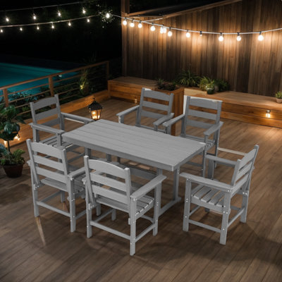 7 Piece HDPE Patio Outdoor Furniture Sets, Outdoor Dining Table Sets With Chairs For Garden, Backyard, Lawn, And Poolside