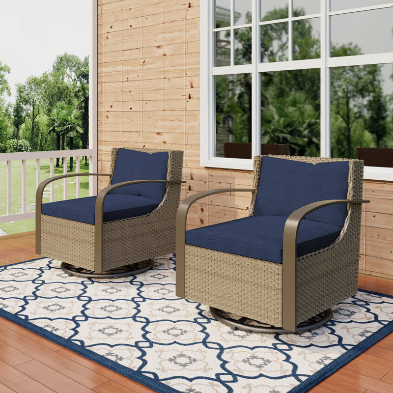 Chaise de patio pivotante avec coussin (ensemble de 2), Bleu