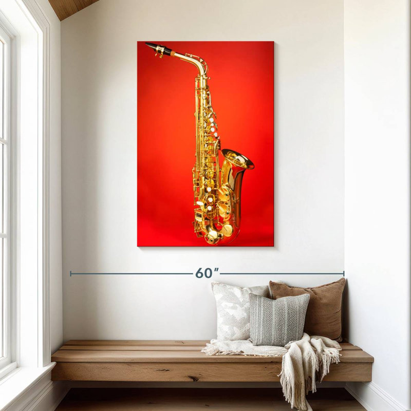 Abarca Saxophone On Red, 45" H x 30" W