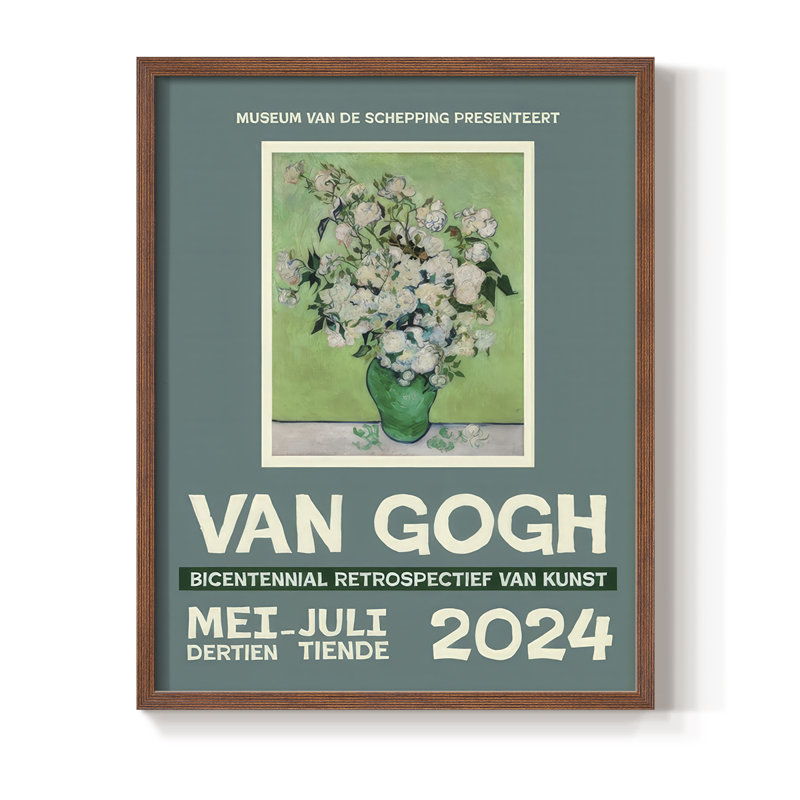 Van Gogh, exposition d'affiches encadrées III - bois massif, Noyer, H 21 po x l 17 po