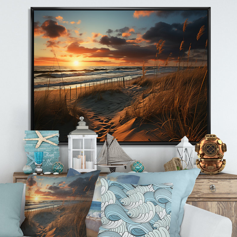 " Beach Photo Golden Sands XXII ", Black Floater Framed, 16" H x 32" W x 1" D