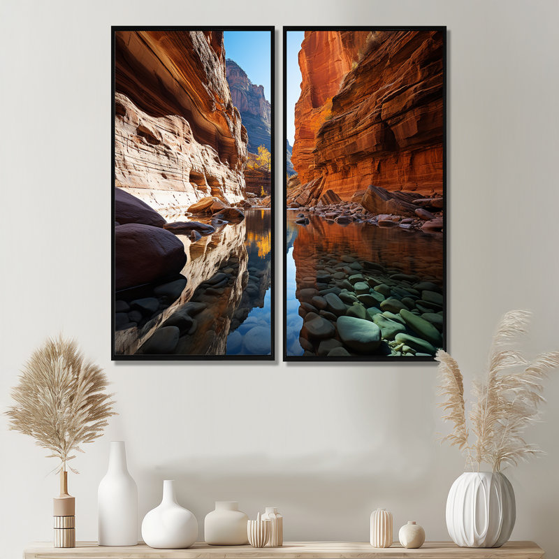 Mareke - Ensemble de 2 reproductions d'art traditionnelles sur toile orange, 32" H x 32" W, Impression encadrée flottante