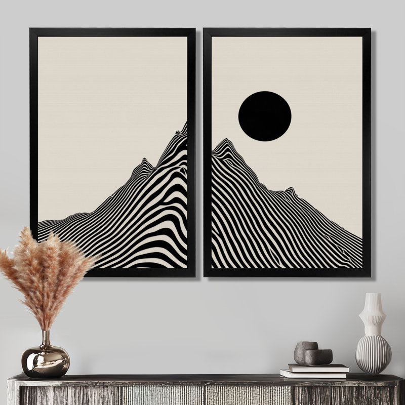 «Abstract Mountain Waves Vortex - Waves Large», impression sur toile moderne noire 2 pièces, H 36 po x l 48 po, Black