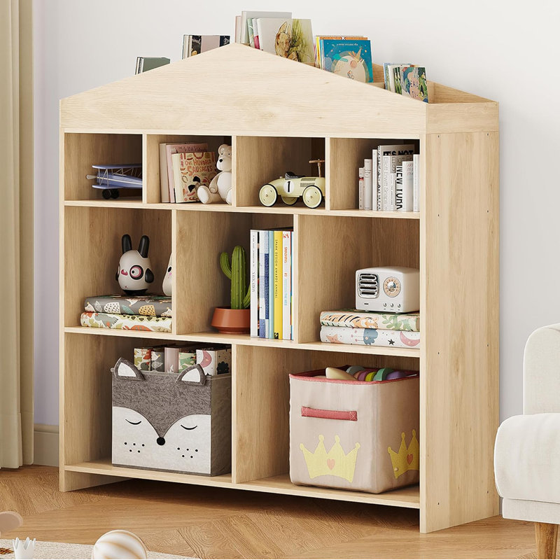 Organisateur de bibliothèque et de jouets pour 9 enfants, tablette de rangement en bois pour salle de jeux, chambre de bébé