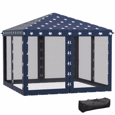 Pavillon de jardin 10 pi x 10 pi, moustiquaire pour l'extérieur avec sac de transport (drapeau américain)