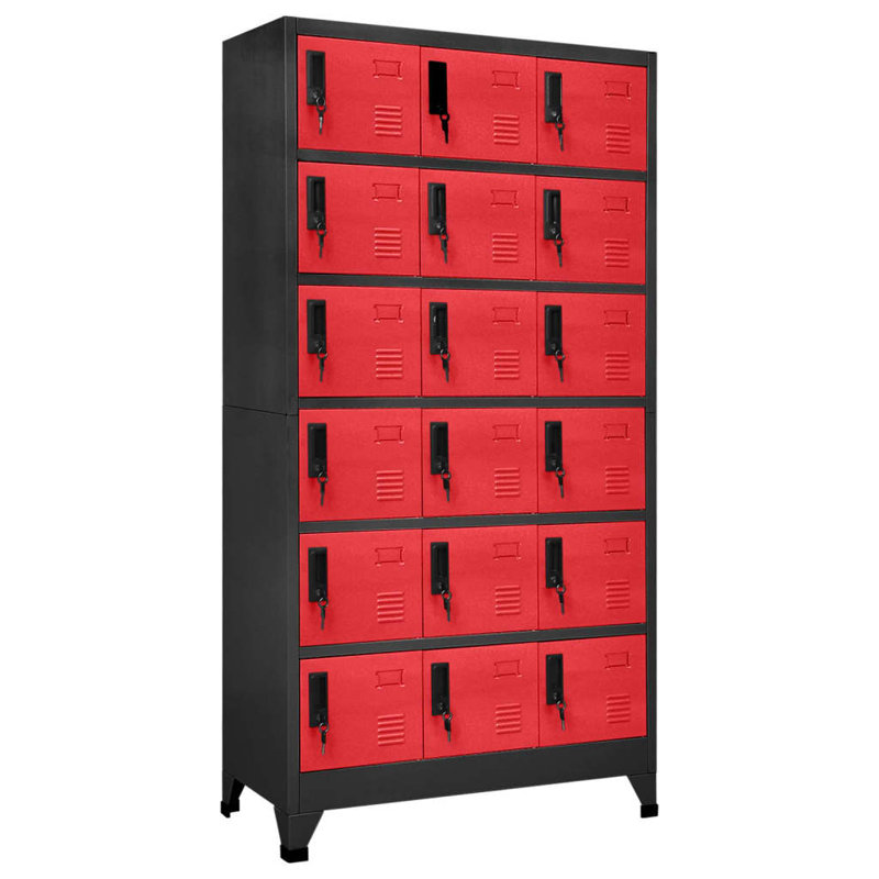 Metal 90cm Employee Locker with Key, Anthracite/Red