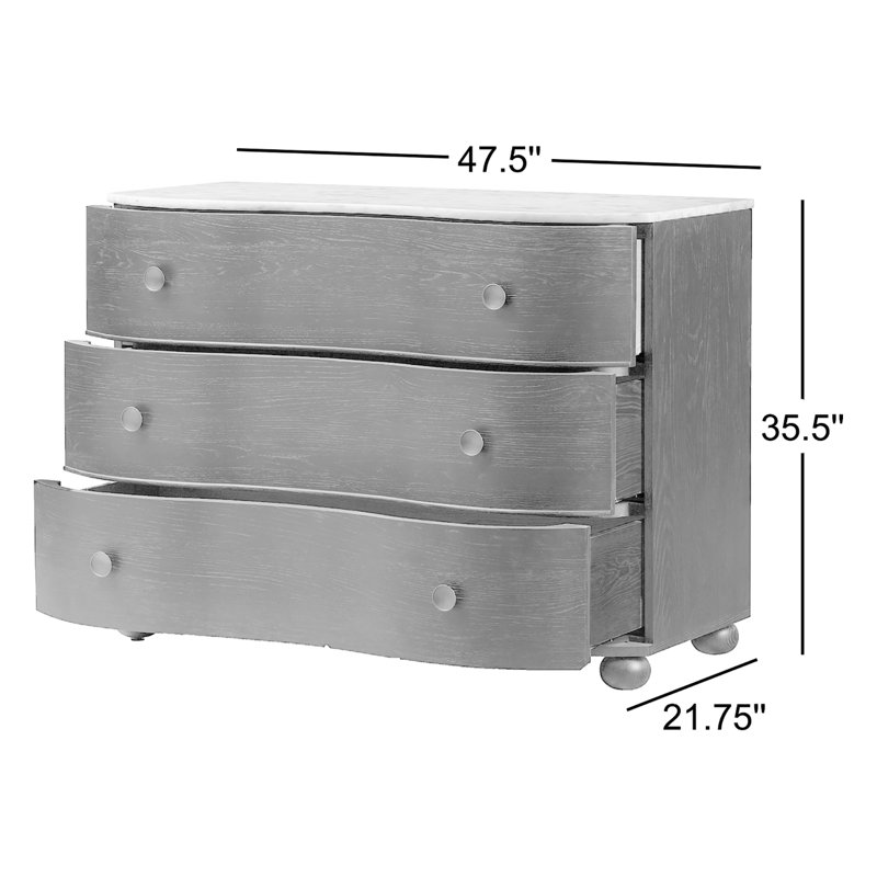 Tiago 3 - Drawer Dresser, Black/Polished White Marble