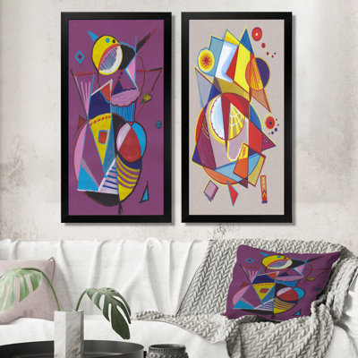 Cubic Abstract Circles Restangles - Ensemble de 2 peintures sur toile