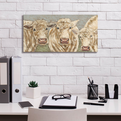  'Three Moos - Cha Chas' by Sara G. Designs Canvas Wall Art, 24" x 12"