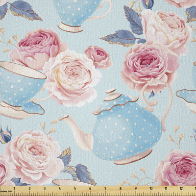 Davantae Roses Vintage Teapot Cups Multi-Purpose Fabric