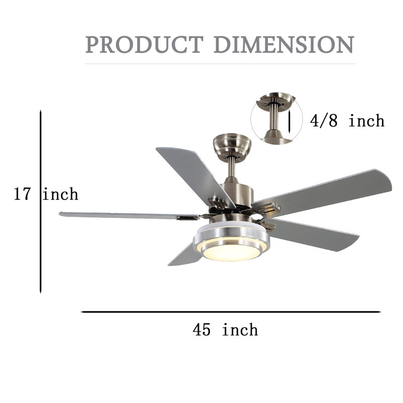 52'' Ceiling Fan with LED Lights, Silver