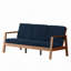 Canapé Pali de style Mid-Century moderne avec velours luxueux et structure en bois brun, bleu marine
