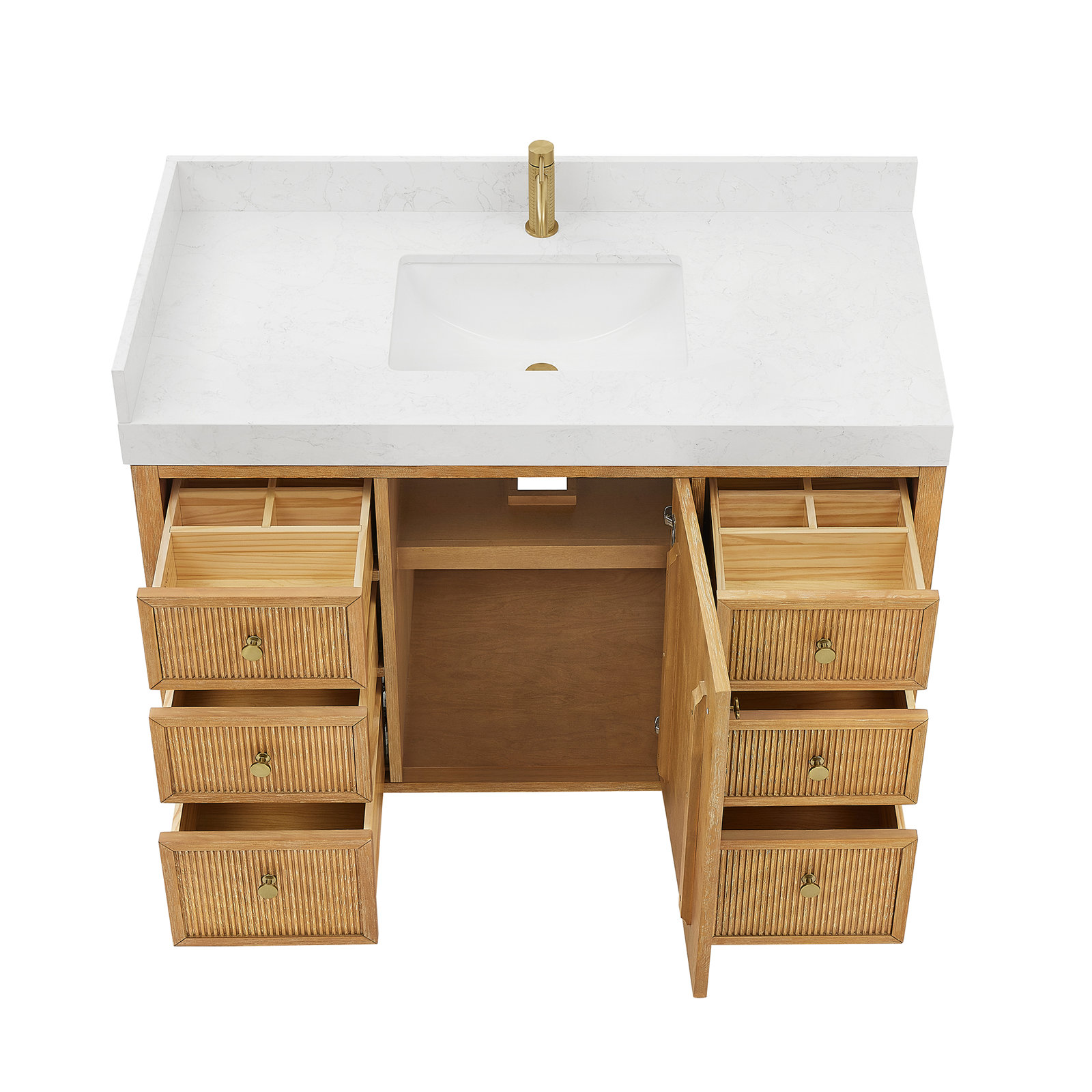 Thea 48" Single Sink Bath Vanity in Fir Wood Brown with White Grain Composite Stone Top, Fir Wood Brown