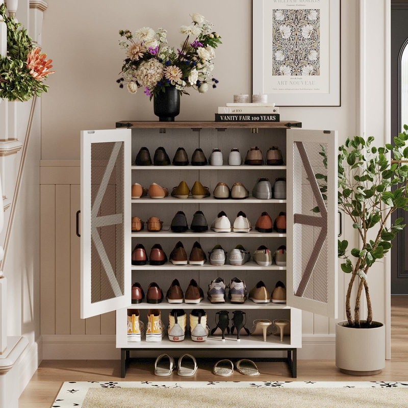Range-chaussures à 6 niveaux avec tablettes réglables, Blanc