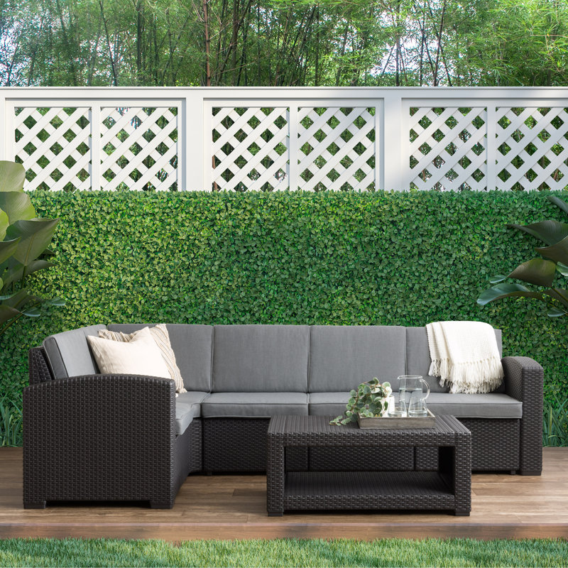 Ensemble de conversation modulaire en rotin avec coussins 6 pièces Jeramya Red Barrel Studio®, gris, Noir