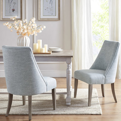 Chaise de salle à manger rembourrée 2 - bleu, dossier haut, pieds en bois massif récupéré, 100%, coussin en mousse, capacité maximale de 300 lb, bleu de 2 dossiers, pieds en tissu, rembourré