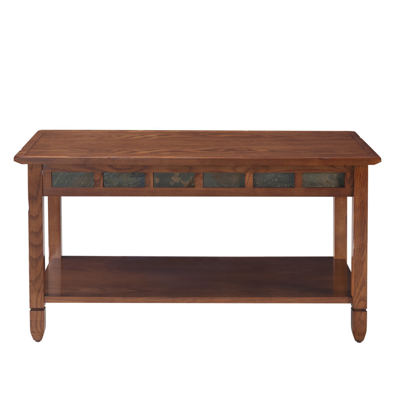 Rustic Solid Wood Slate Coffee Table, Rustic Oak