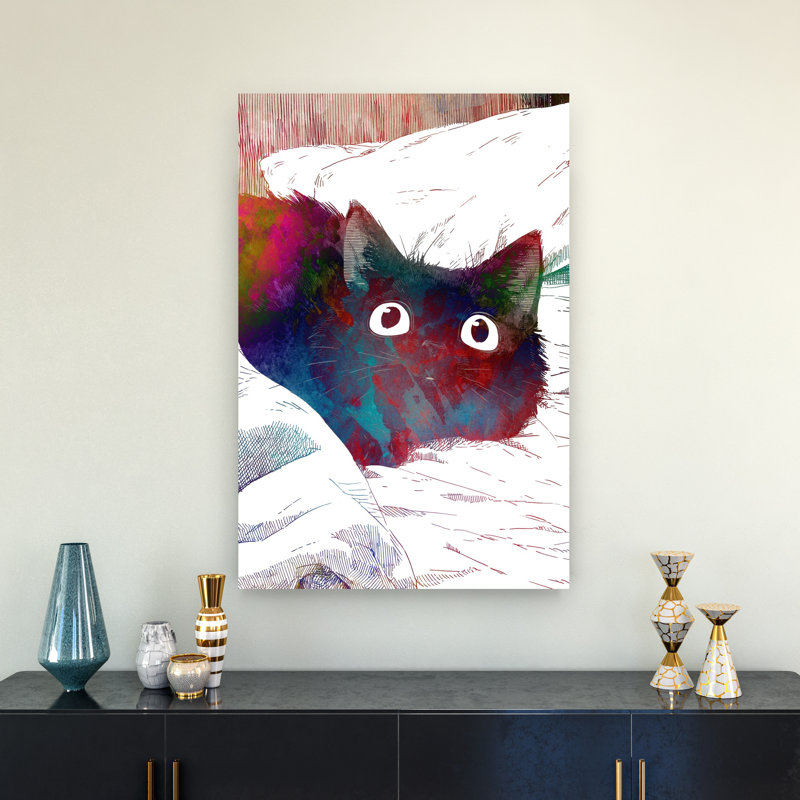 Curious Colorful Cat Modern Cat Wall Art Print by Justyna Jaszke - Wrapped Canvas Print, 91.44cm H x 60.96cm W