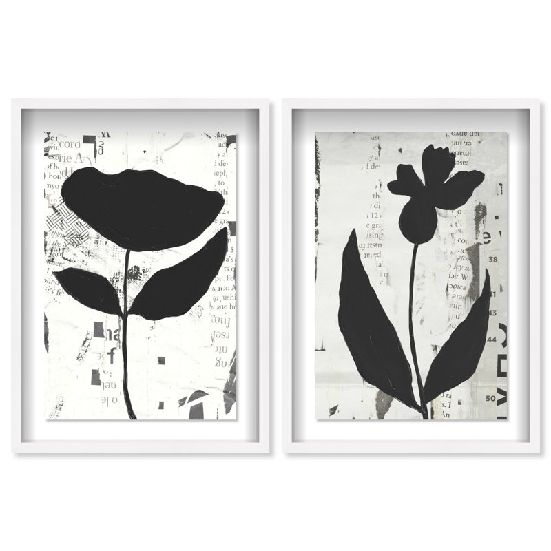 Single Flowers Set Shadowbox Abstract Print by Oliver Gal, Black Frame, 10 x 15, 63"H x 43"W, White Shadowbox