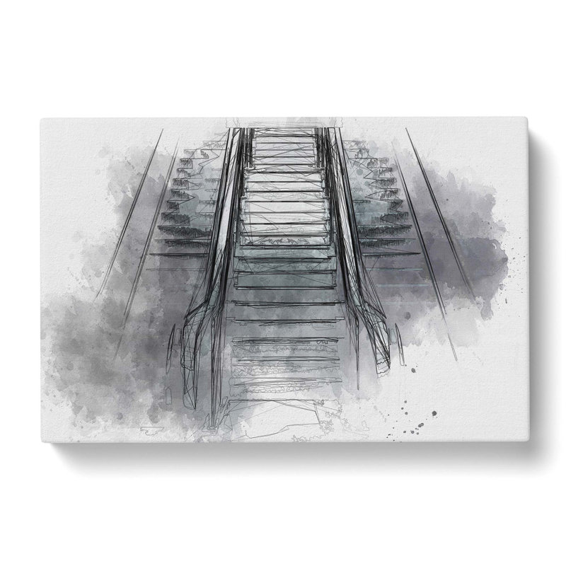 Escalator Heading Up In Abstract - Wrapped Canvas Print, 60cm H x 91cm W x 3cm D