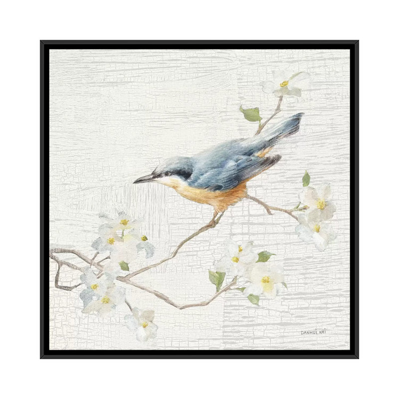 «Nuthatch, Vintage» par Danhui Nai, impression sur toile, H 26 po x l 26 po x P 1,5 po, Toile avec cadre flottant noir