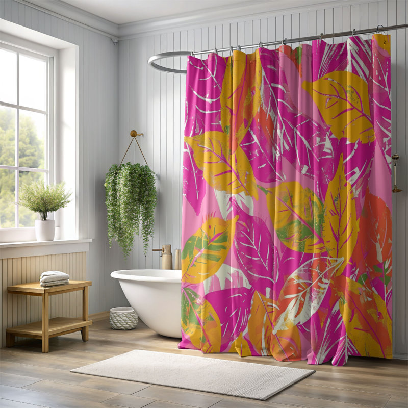Rideau de douche standard 1 pièce Bright Leaf Prints, H 74 po x l 71 po