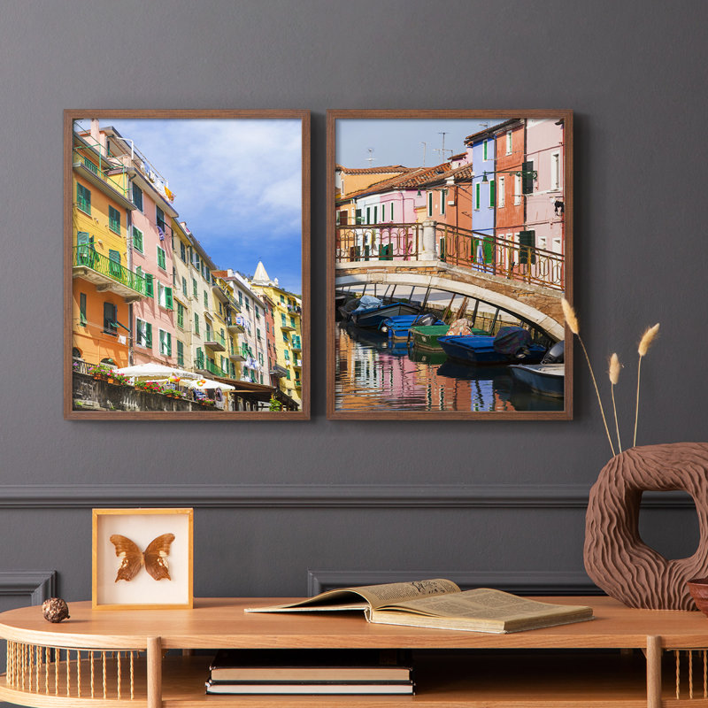 Cinque Terre - reproduction encadrée de qualité supérieure - prête à être accrochée - aucun clou requis - aucun clou requis